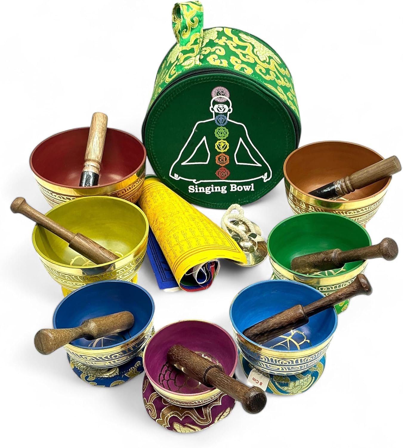 7 Chakra Color Tibetan Singing Bowl Set for Sound Healing, Meditation and Yoga.
