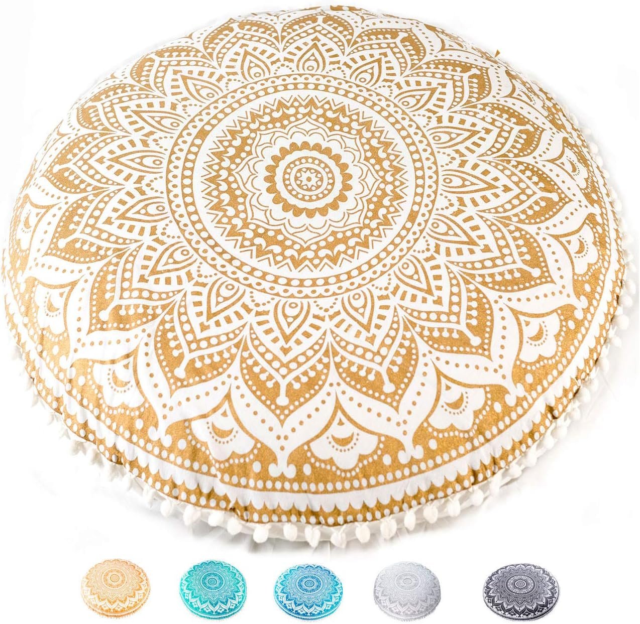 Mandala Life ART Bohemian Yoga Décor Floor Cushion Cover – Insert NOT Included – Round Mediation Pillow Case – Hand Printed Organic Cotton Pouf