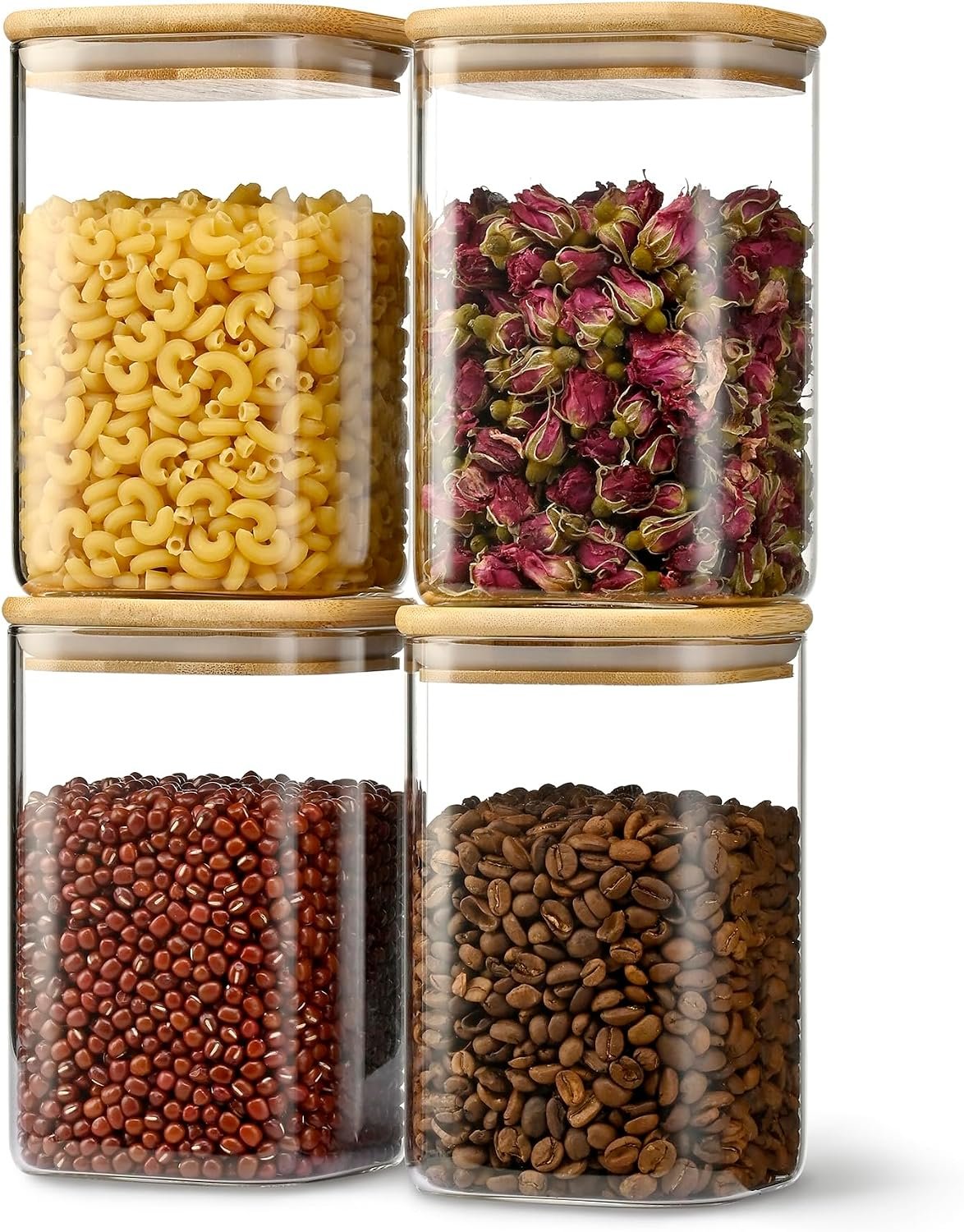 D2scrma 37oz/1.2Qt/1100ml Square Glass Storage Containers with Lids 4-Pack