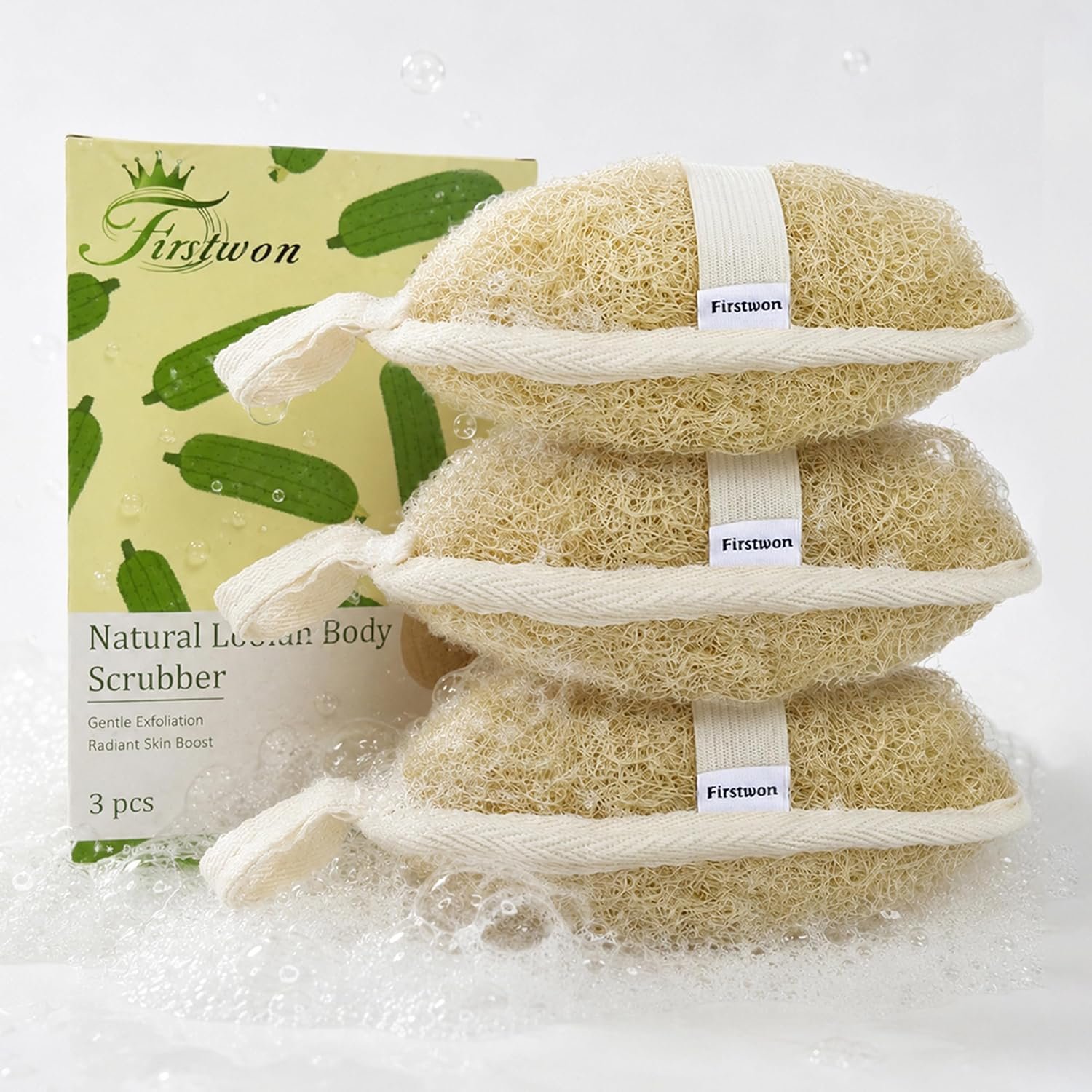 Premium Egyptian Natural Loofah Sponge 100% Plant-Based Exfoliating Body Scrubber Dye-Free Biodegradable Shower Pouf Deep Cleansing for Body Back and Face, Women & Men (3 Pack)