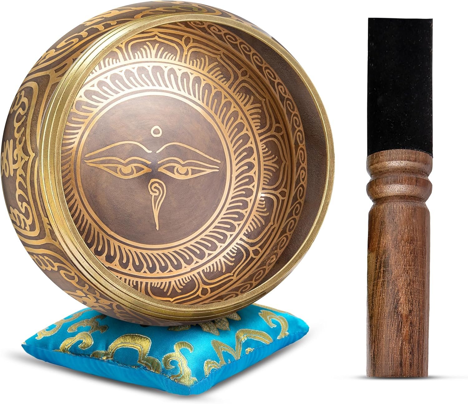 Tibetan Singing Bowl Set – Easy To Play Authentic Handcrafted For Meditation Sound Chakra Yoga Healing 4 Inches By Himalayan Bazaar (Gold & Turquoise)