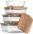 Ribbed Glass 4 Stackable Meal Prep Containers with Acacia Lids