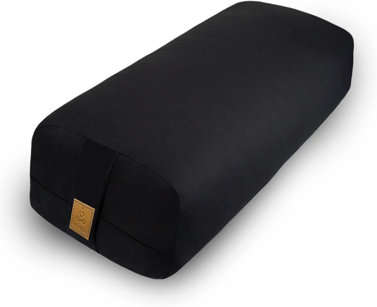 Yoga Bolster Pillow 26×10.5×5.5in Rectangular Meditation Cushion for Massage and Back Support, Breathable Cotton Fill, Zippered Organic Cotton Cover, Easy-Carry Handle, Machine Washable (Black)