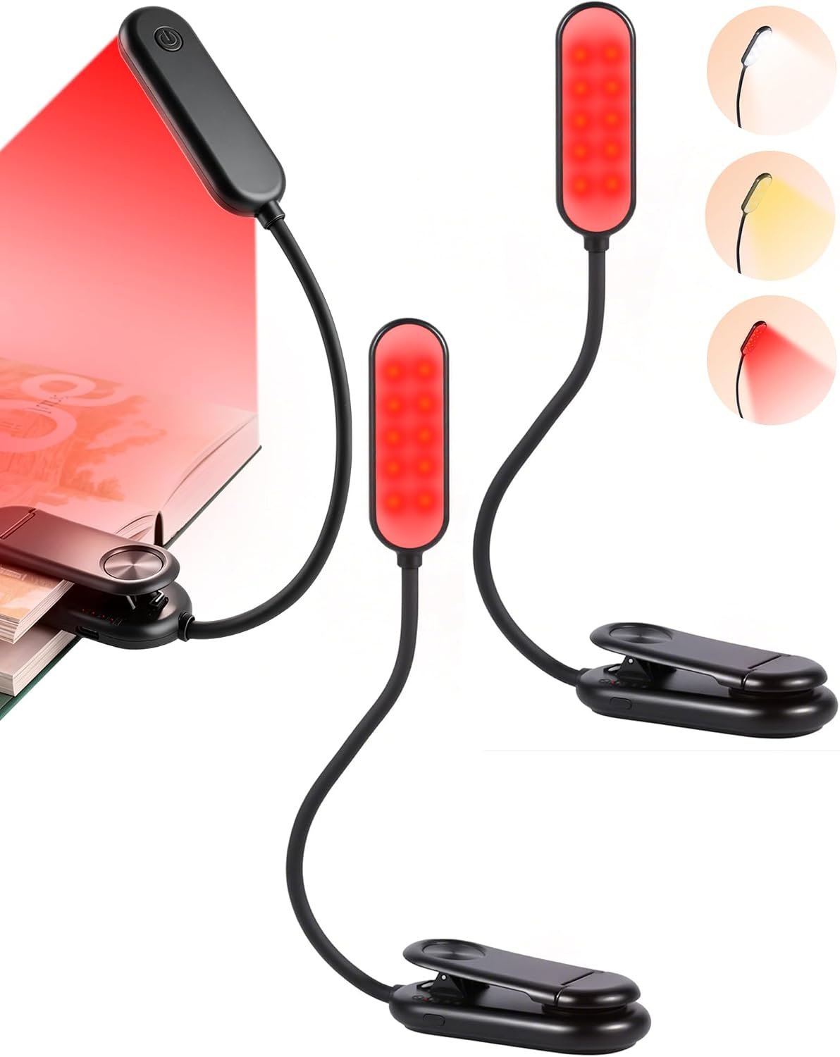 670nm Red Book Light for Reading at Night [1 Pack] – Zero Blue Light, Dimmable Reading Lights for Books in Bed, LED Book Lamp Clip on, Gift for Students Parents Nurse Studying Travel