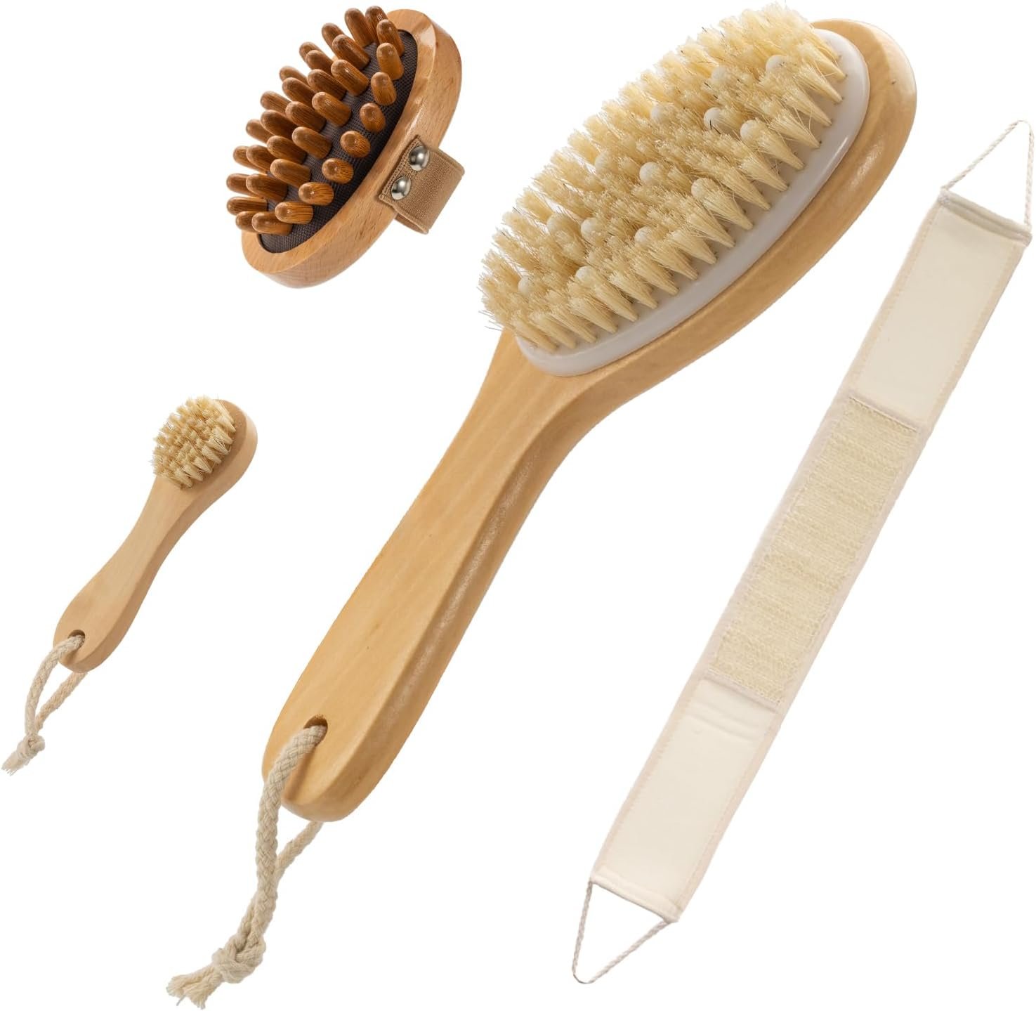 4 Packs Natural Boar Bristle Dry Brush for Lymphatic Drainage