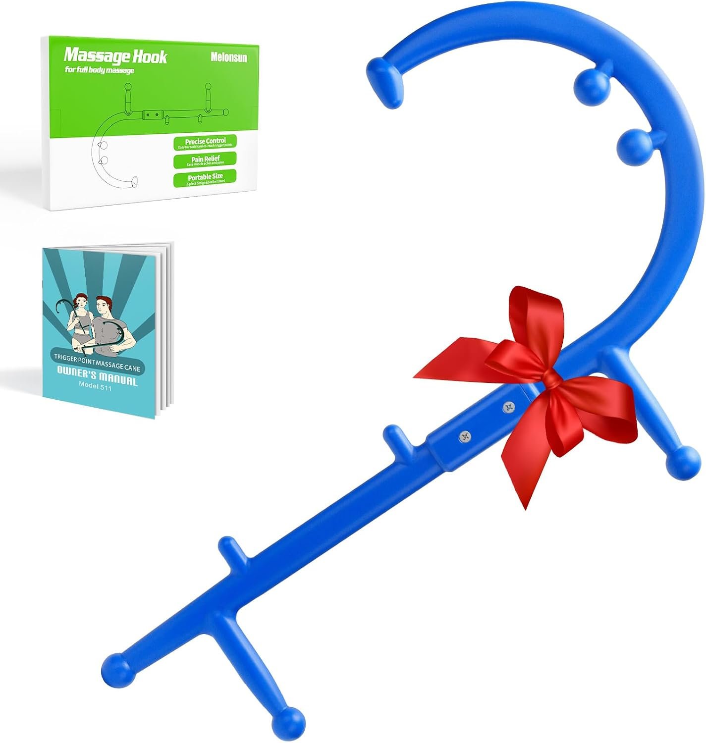 Trigger Point Massage Cane, Deep Tissue Full Body Back Neck Shoulder Self Massage Tool for Muscle Knots, Ergonomic Therapy Cane for Hard-to-Reach Areas, Lightweight Portable, FSA-HSA-Eligible, Blue