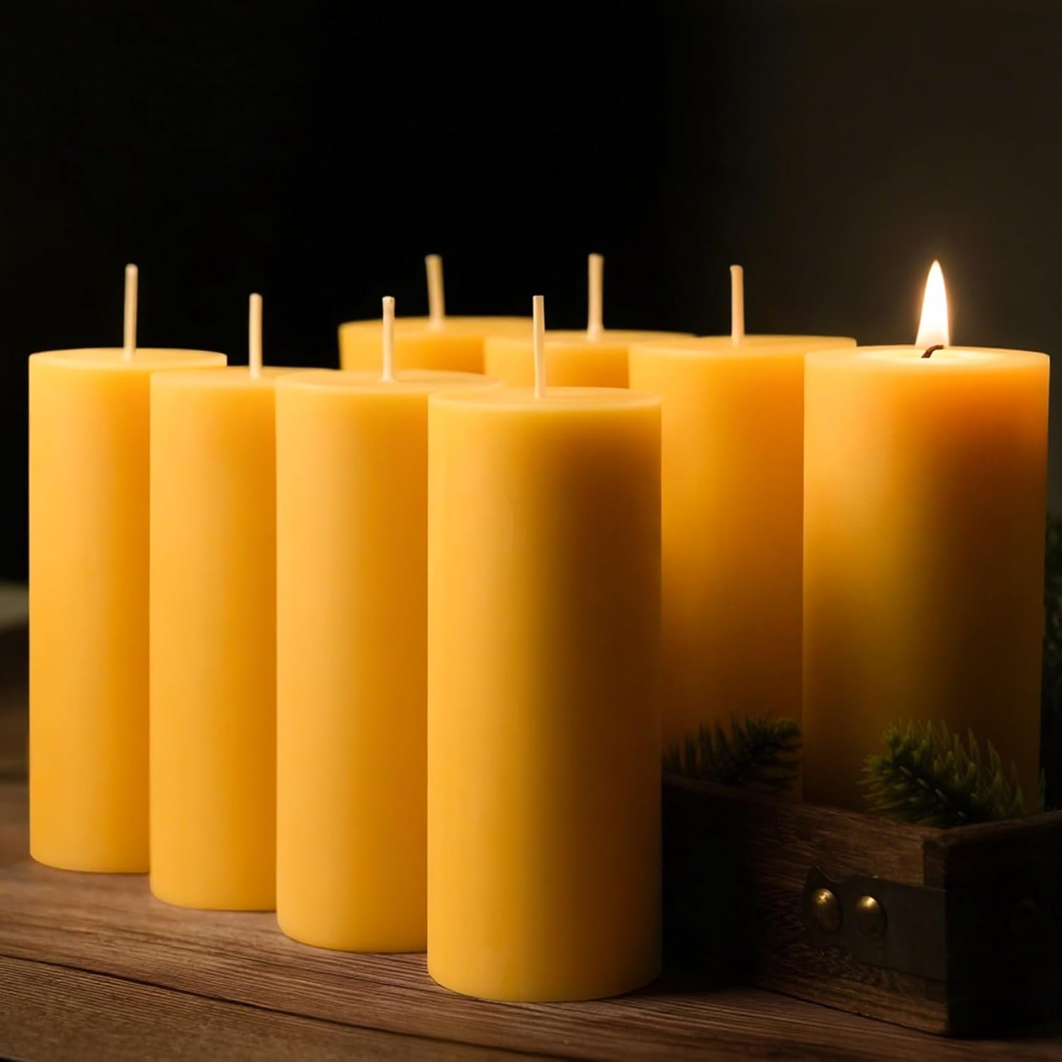 Beeswax Pillar Candles 2×5 Inch 8 Pack, Unscented Bee Wax