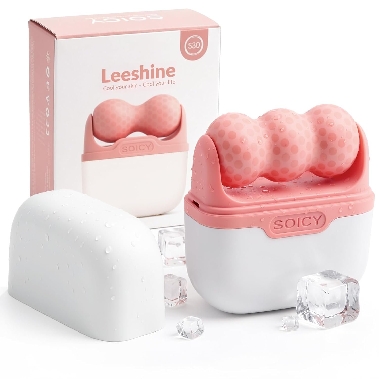Leeshine Ice Roller Set for Face and Eyes – Facial Skin Care Tools with 2 Face Roller and Premium Travel Case, Self Care Gift for Men Women (Pink)
