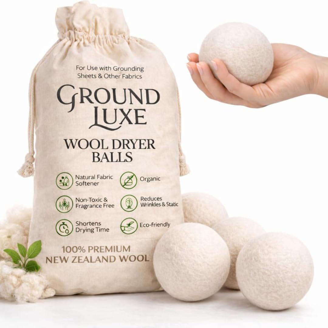 Premium New Zealand Wool Dryer Balls – 6-Pack, 100% Organic, Hand-Felted, Reusable, Reduce Drying Time – Natural Fabric Softening, Wrinkle & Static Reduction