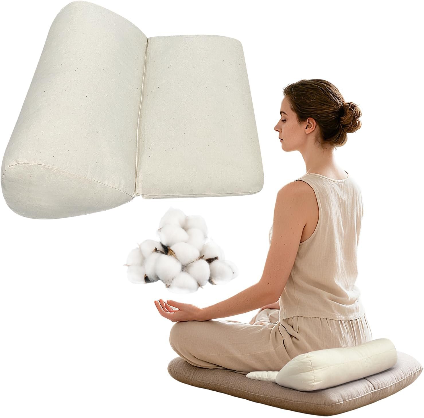 Meditation Cushion for Sitting on Floor Yoga Bolster Meditation Pillow Foldable and Multifunctional Floor Seat Cushions Ergonomics Tailbone Support Mat – Organic Cotton Cover