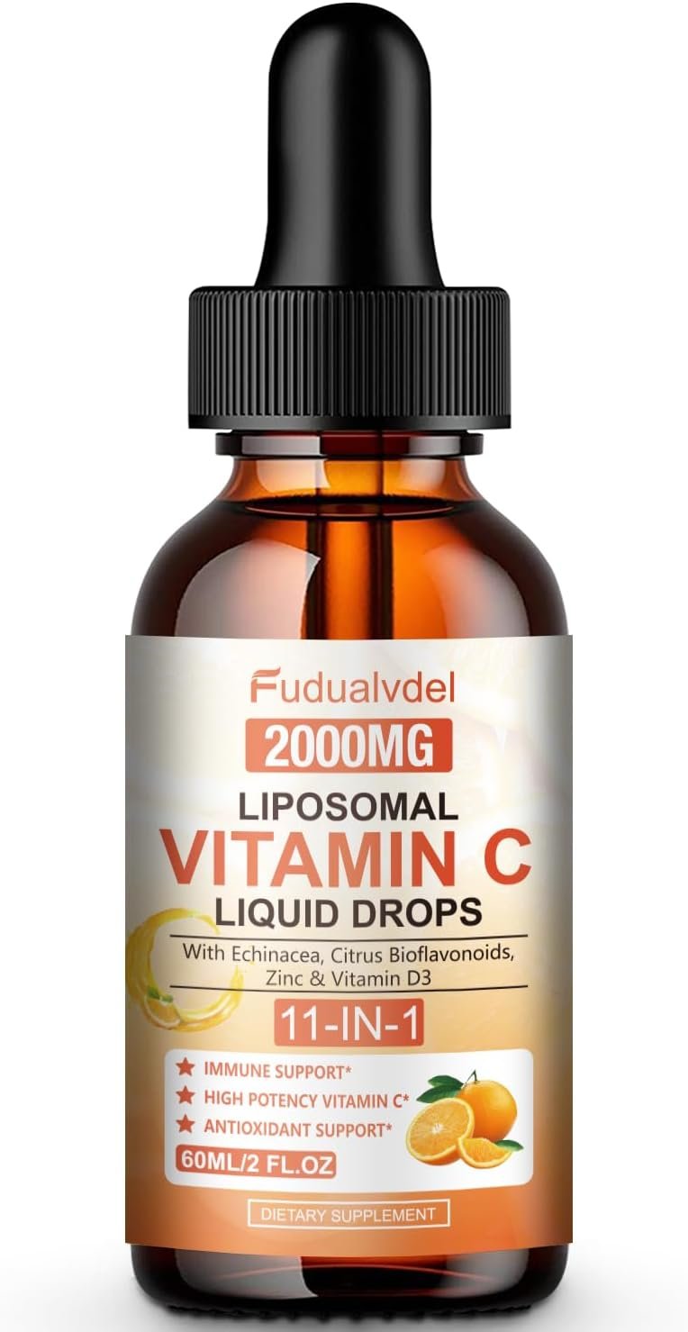 1 Pack Liquid Vitamin C Drops 2000mg , Liposomal Vitamin C Complex with High Absorption, Rose Hips, Echinacea, Citrus Bioflavonoids and Zinc for Immune System Support & Antioxidant Benefits,2 FL Oz