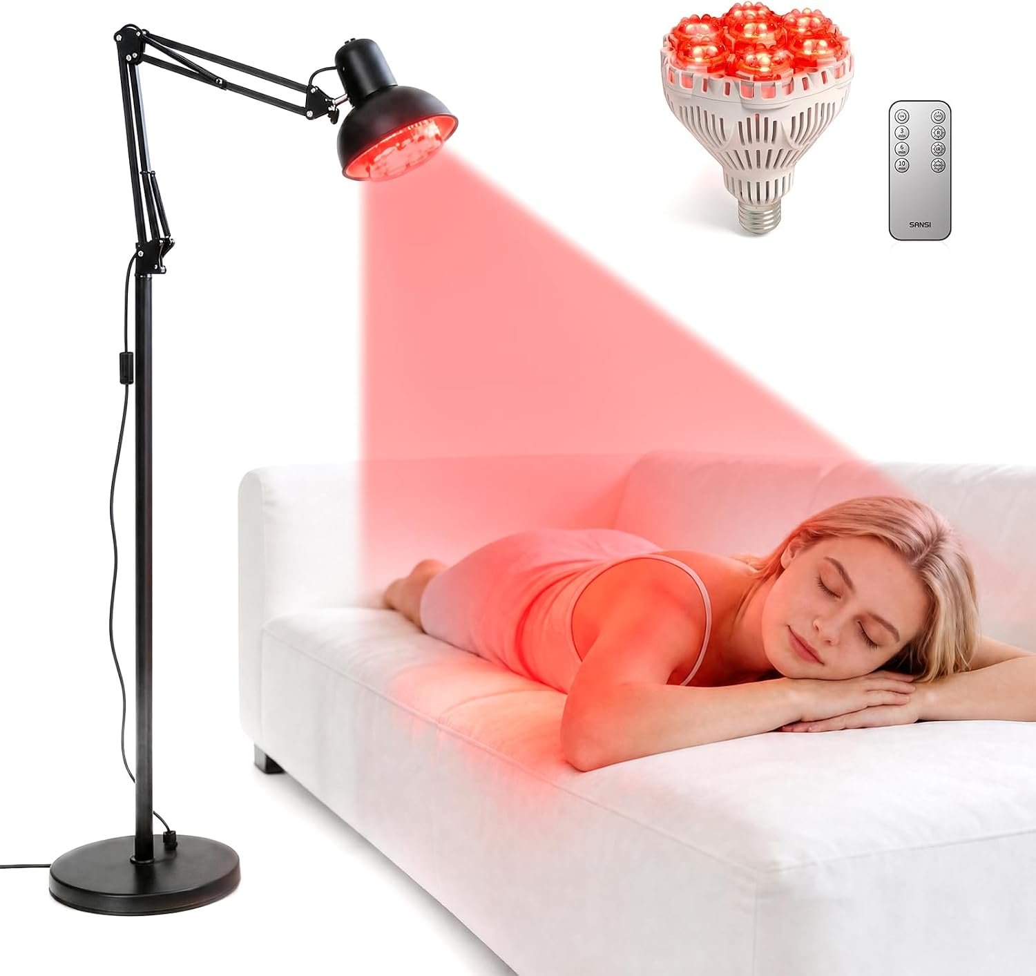 SANSI Red Light Therapy Lamp with 66in Stand, 660nm 850nm Near Infrared,32W