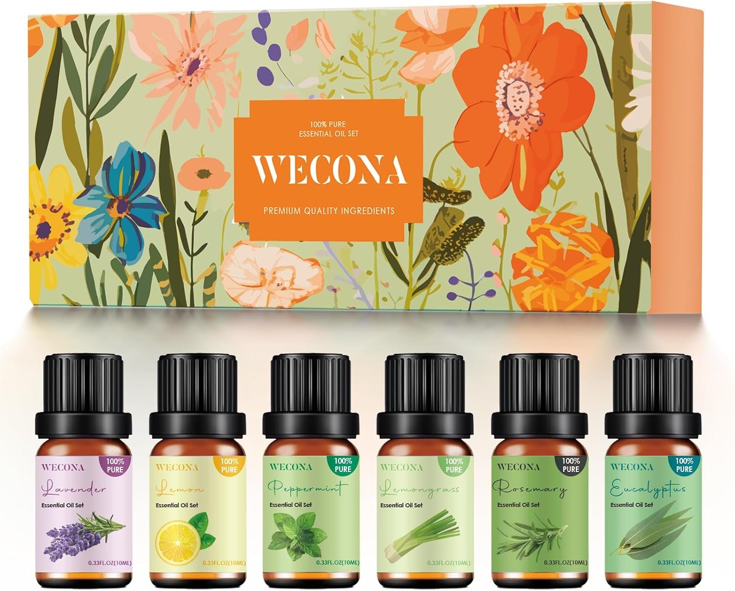 WECONA Essential Oil Set, 6 x 10 mL Lemon & Eucalyptus Oils