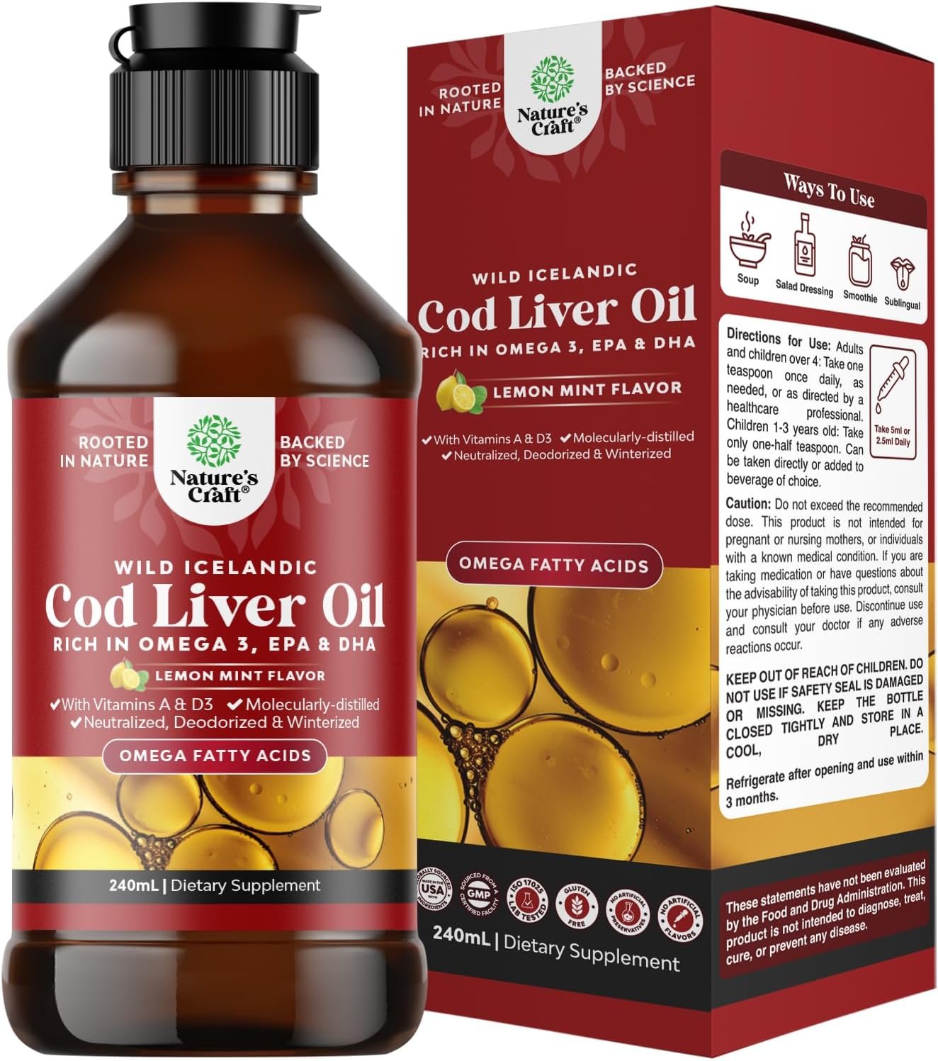 Icelandic Wild Caught Cod Liver Oil Liquid – Brain & Immune Support -8 FlOz