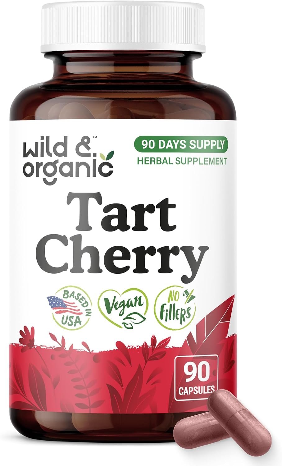 Wild & Organic Tart Cherry Capsules 600 mg – Uric Acid Support – 90 Count