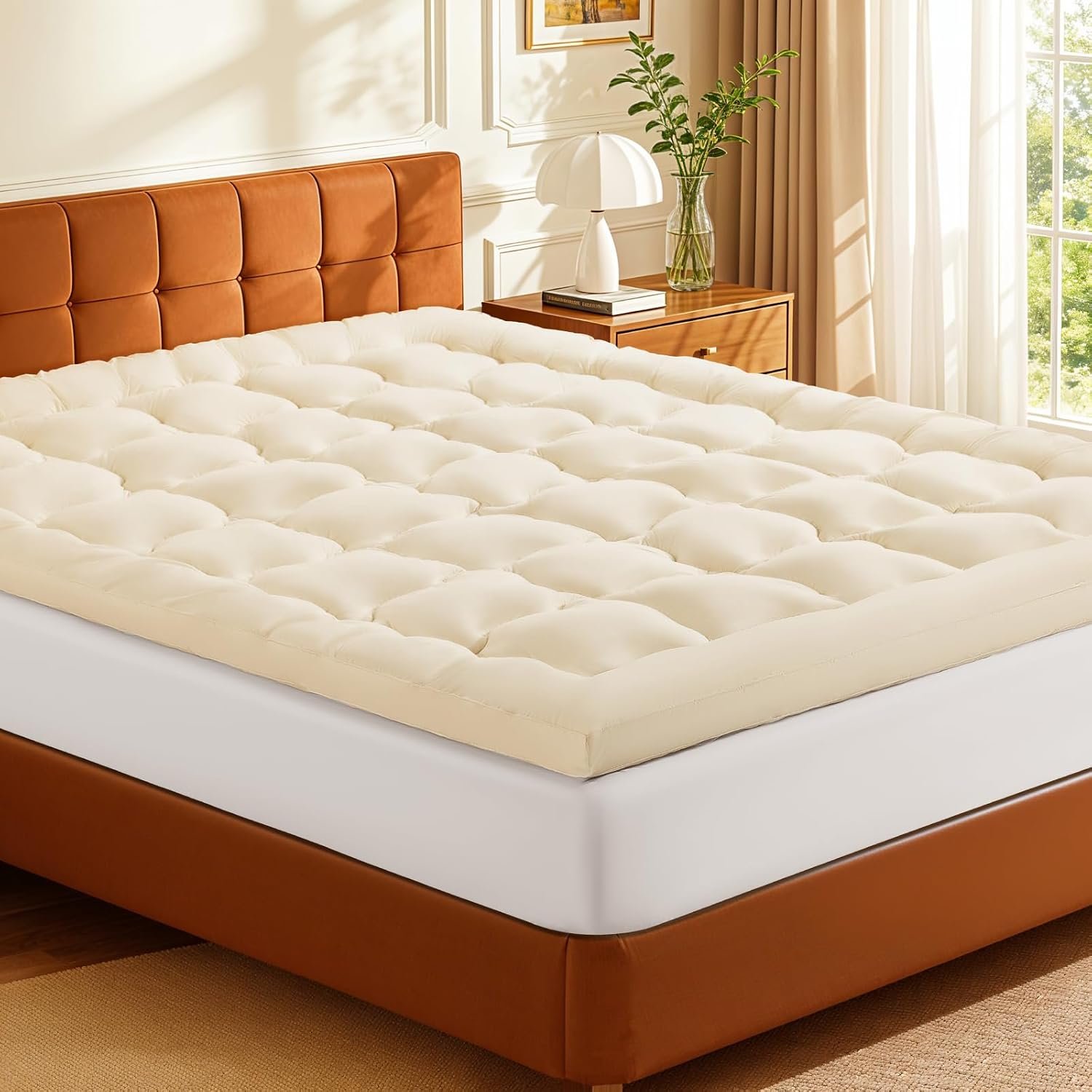 Luxury Wool Mattress Topper, Fluffy Mattress Pad with 100% Organic Cotton Cover(60″x81″)