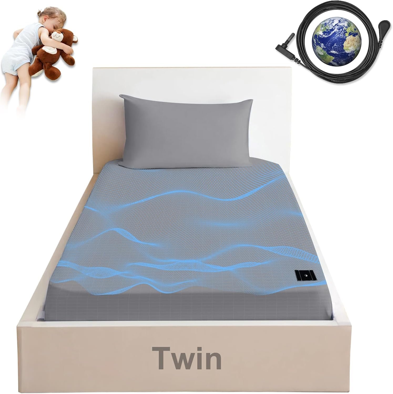 Grounding Sheets,Twin Fitted Sheet with Grounding Wire for Better Sleep,90% Organic Cotton 10% Pure Silver,Earth Connected Bed Sheets(Gray, 39 * 75 * 15inch)