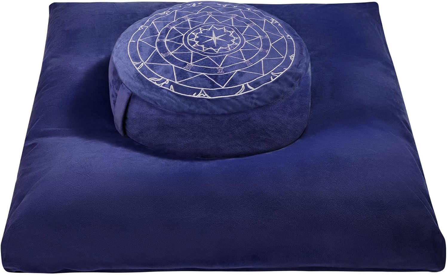 Zafu & Zabuton Meditation Cushion Set – Buckwheat Hull & Memory Foam Pillows, Ergonomic Support for Yoga, Mindfulness – Organic Velvet Cover, Large Size, Durable Comfort (Dark Blue)