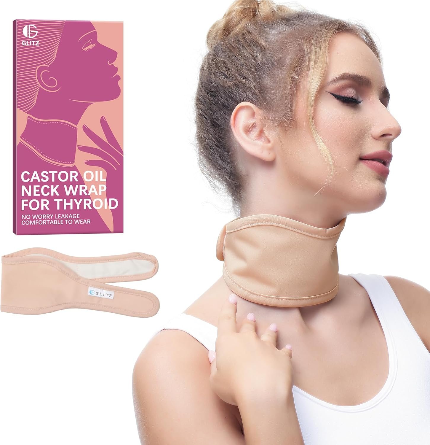 Castor Oil Pack for Thyroid – Organic Castor Oil Neck Wrap, Reusable, Leak-Proof Design, Less Mess, Comfort Fit, Oil Not Included (Apricot)