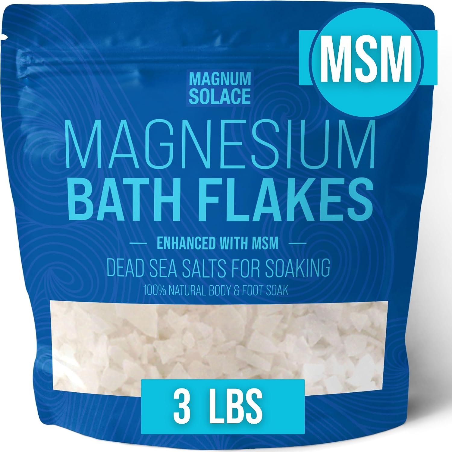 Magnesium Flakes with MSM – Magnesium Chloride Flakes – Dead Sea Salts for Soaking, 3.0 LBS