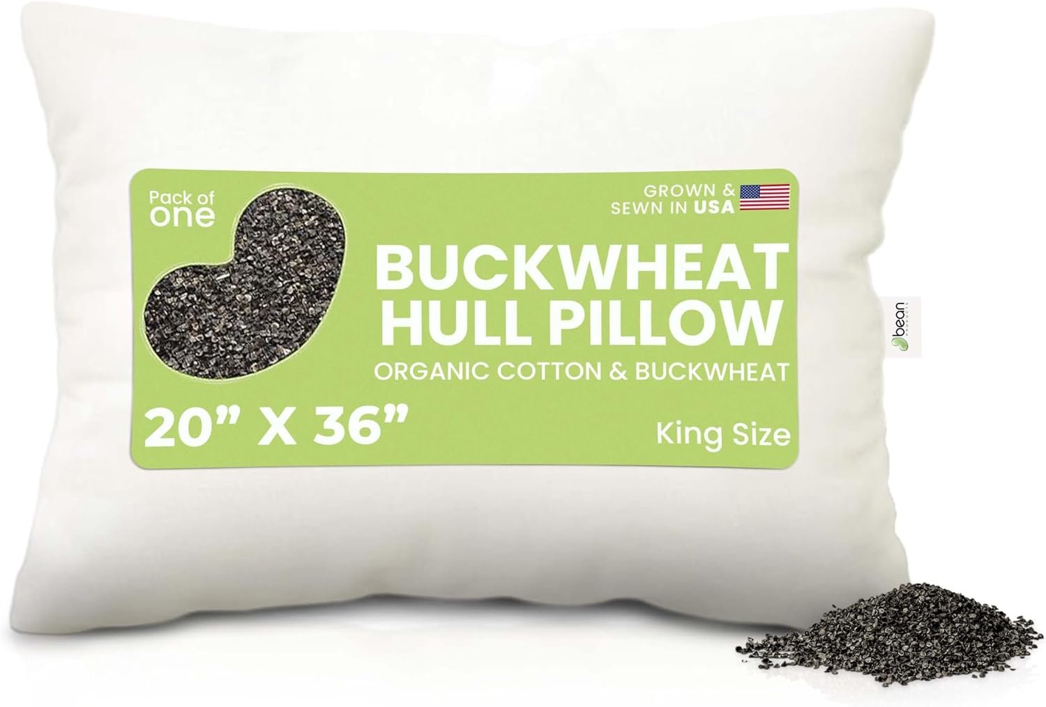 Bean Products Organic Buckwheat Hull Pillow, King 20″ x 36″