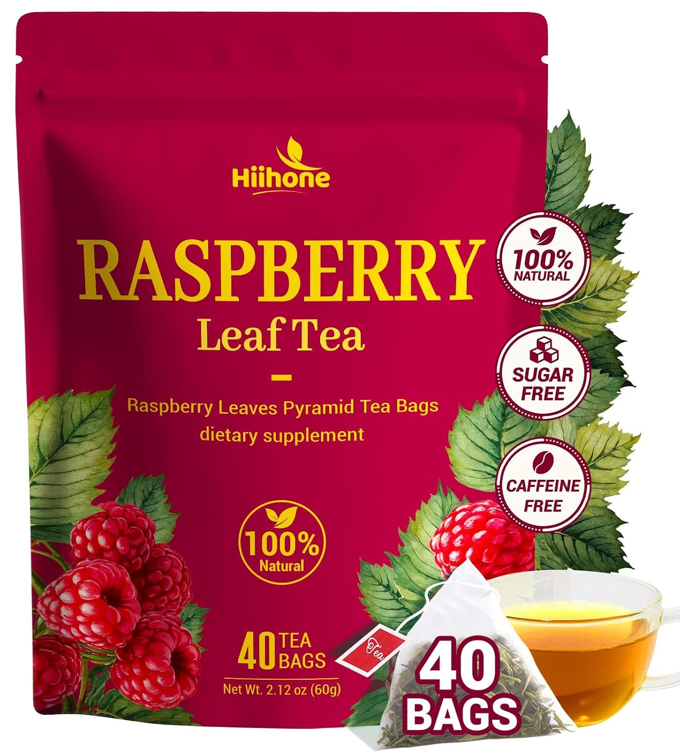 Raspberry Leaf Tea – 40 Teabags,Caffeine-Free, Mild & Herbal Taste