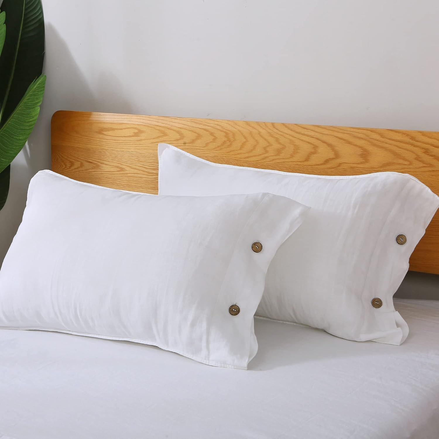 S VICTORY SYMBOL 100% Organic Linen Pillowcases 20″x30″Set of 2,French Natural Linen Pillow Cases,Coconut Buttons Closure Flax Pillowshams Pure White,Standard Size