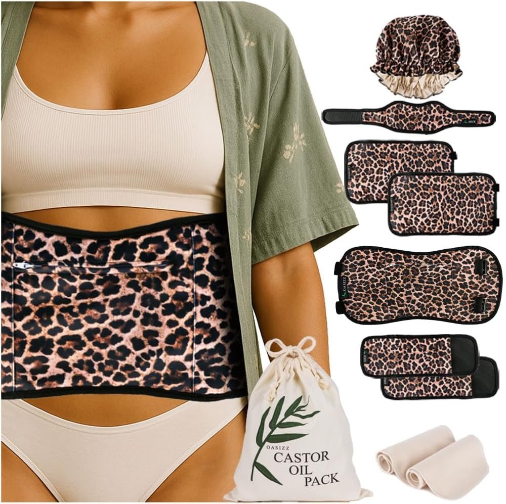 Castor Oil Pack Wrap, Cheetah Print, Size S-4X, 10 Piece Kit