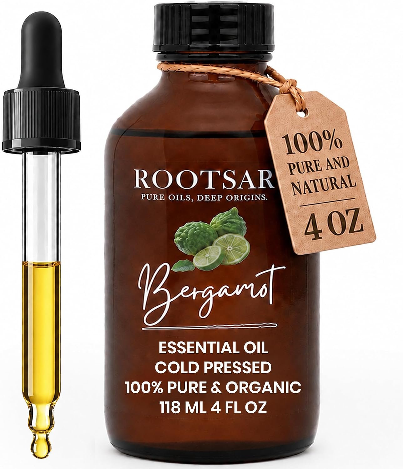 100% Pure Bergamot Essential Oil for Aromatherapy, Huge 4 fl oz Bottle