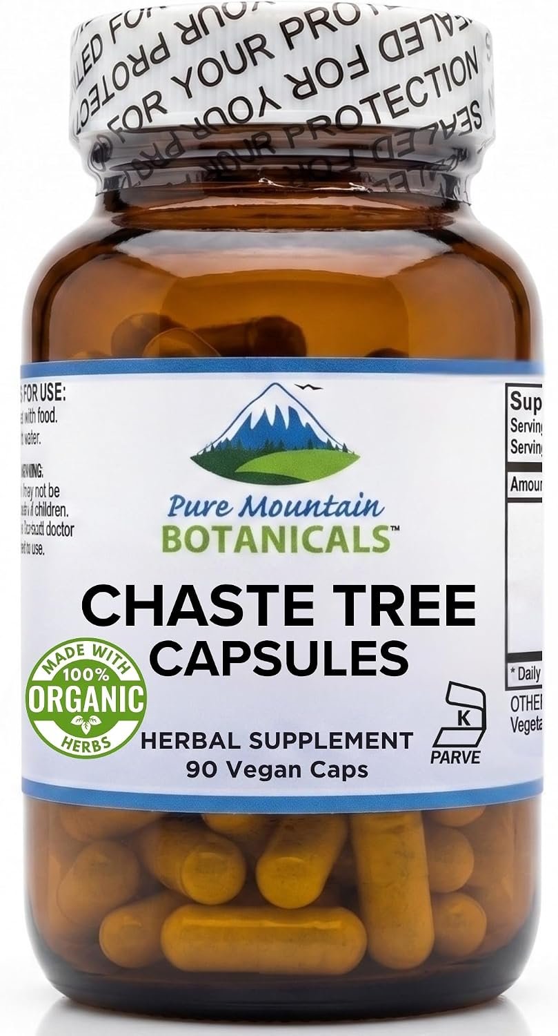 Pure Mountain Botanicals Vitex Chasteberry Supplement – 90 Capsules – 400mg Organic Vitex Berry – KOF-K Kosher Certified Vegan Chaste Tree Berry Capsules for Women