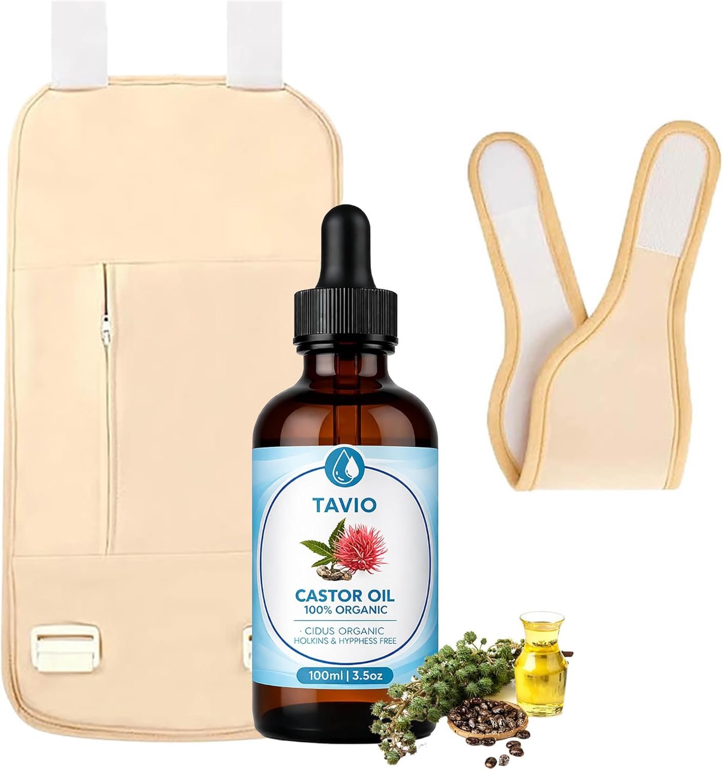 Tavio Castor Oil Pack Wrap Kit – Celara Reusable Organic Cotton Flannel Wrap for Body Comfort & Relaxation, Adjustable Wellness Pack for Stomach, Neck, Knee & Back, Hot or Cold Compress Compatible (2)