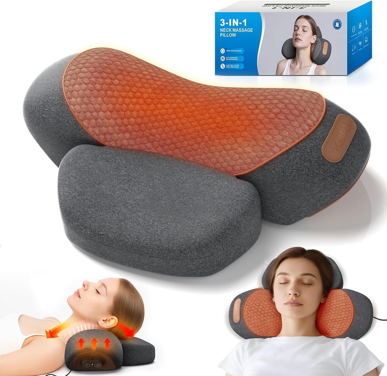 Plug-in Neck Massager Pillow with Heat, Vibration and Cervical Traction, Corded Electric Neck Shoulder Relaxer for Home Office