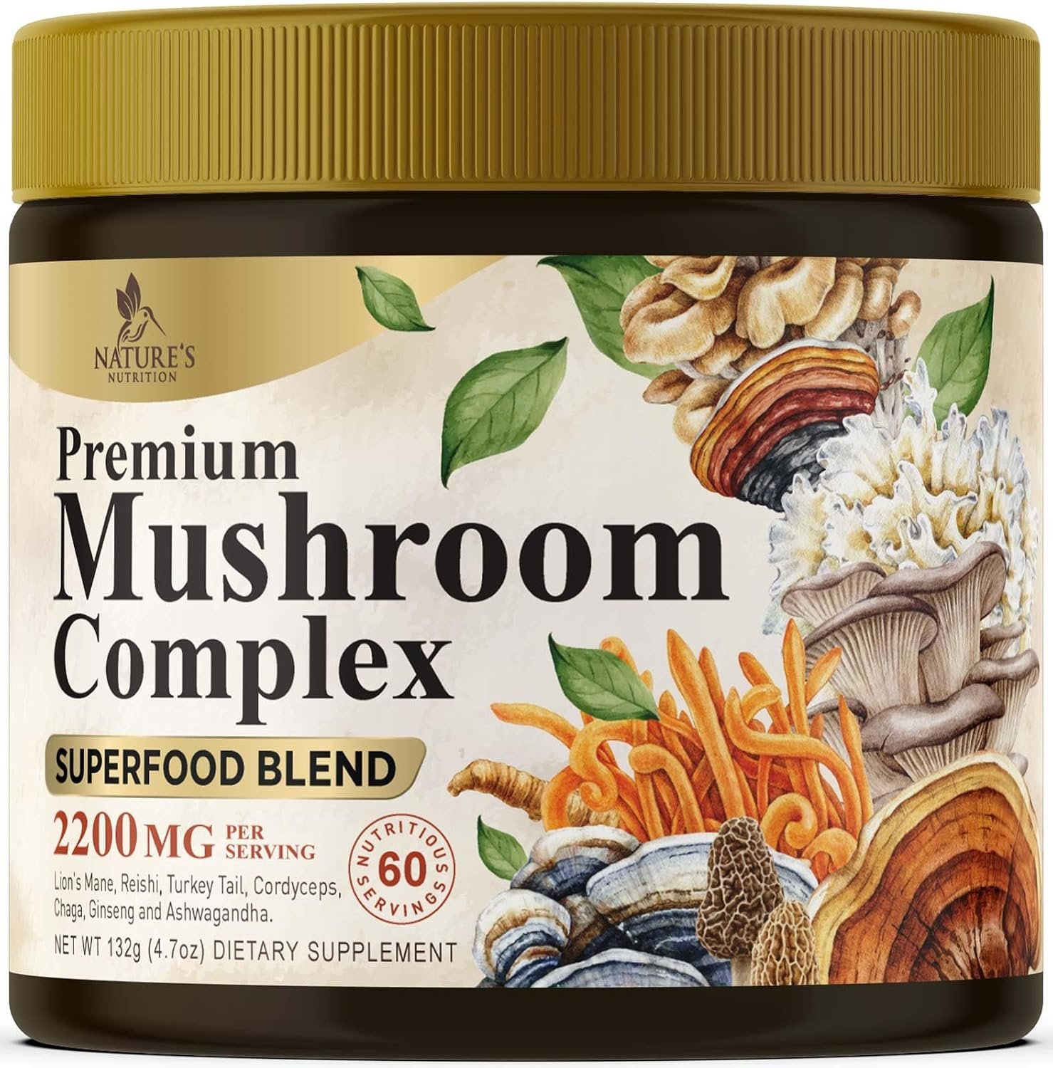 Mushroom Powder Supplement – 11-in-1 Blend – Organic Lions Mane, Reishi, Cordyceps, Chaga, Turkey Tail Mushroom Extract Powder – Brain & Immune Support Mushrooms Powder – Bottled in USA – 60 Servings