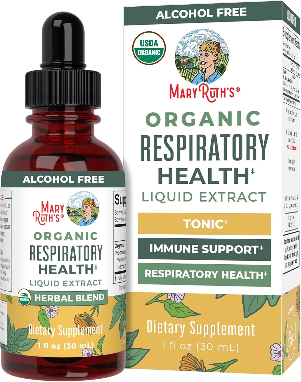 MARYRUTH’S USDA Organic Respiratory Health Liquid Drops, Herbal Blend, 1oz