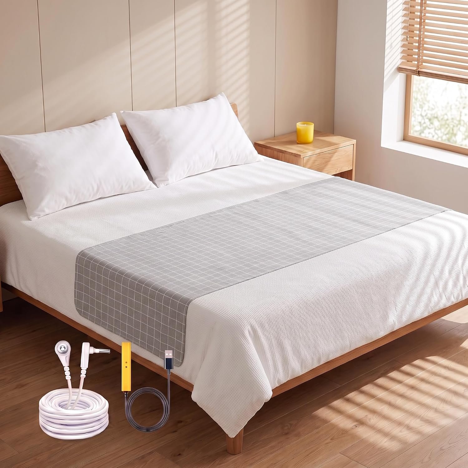 Grounding Sheet for Bed 75% Organic Cotton+25% Pure Silver Fiber, Grounding Fitted Sheets for All Mattress Sizes, with grounding Cord and Test Pen (Gray, 105.2 * 23.5inch)