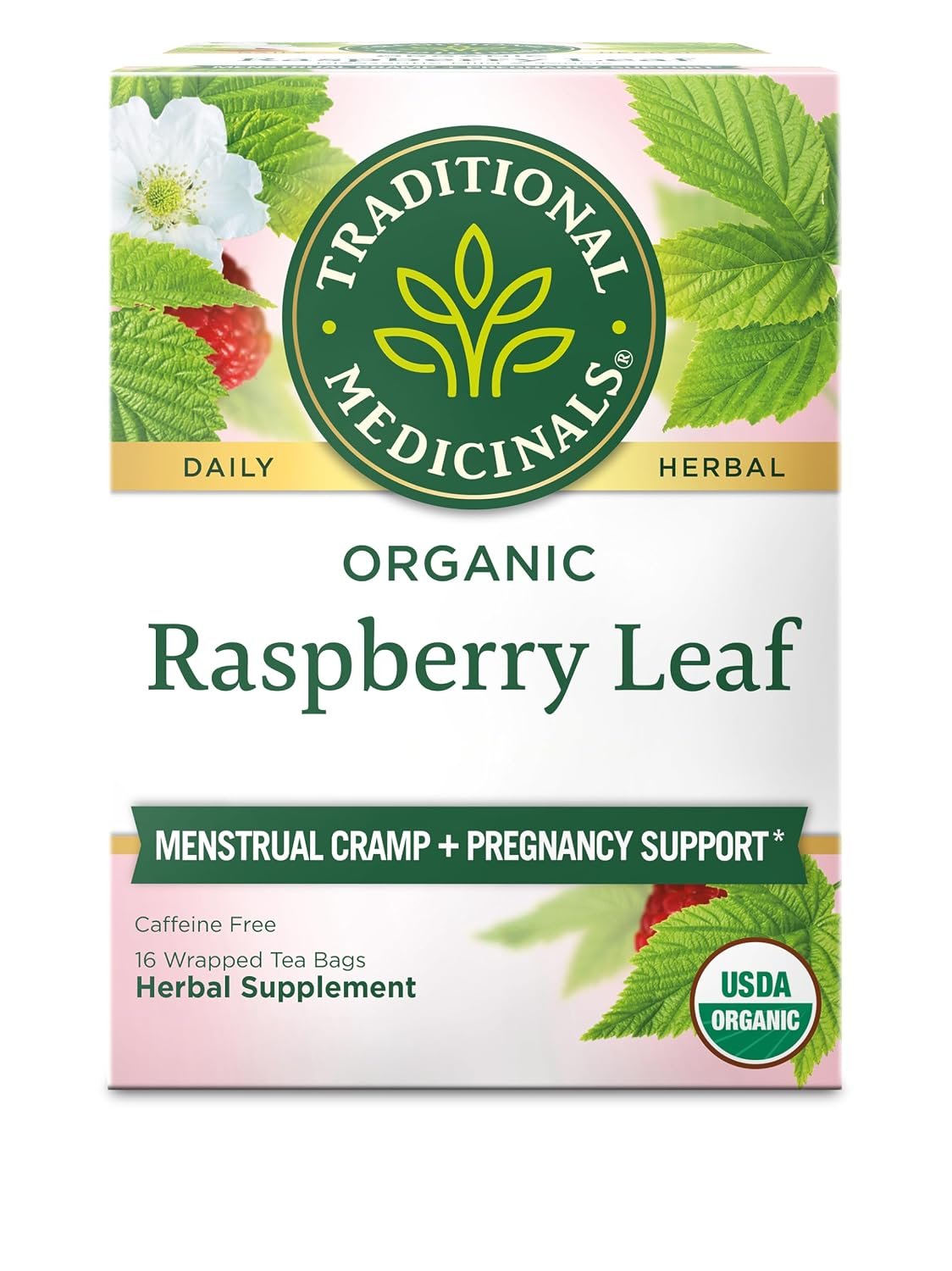 Traditional Medicinals Tea, Organic Raspberry Leaf, Eases Menstrual Cramps, Supports a Healthy Pregnancy, 16 Tea Bags