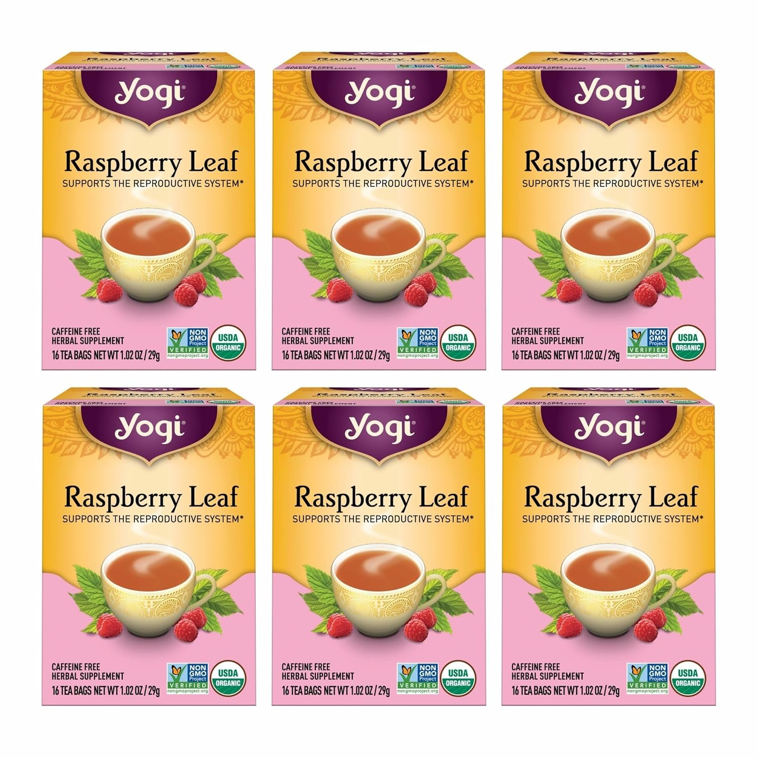 Yogi Raspberry Leaf Tea, 16 Tea Bags (6 Pack)