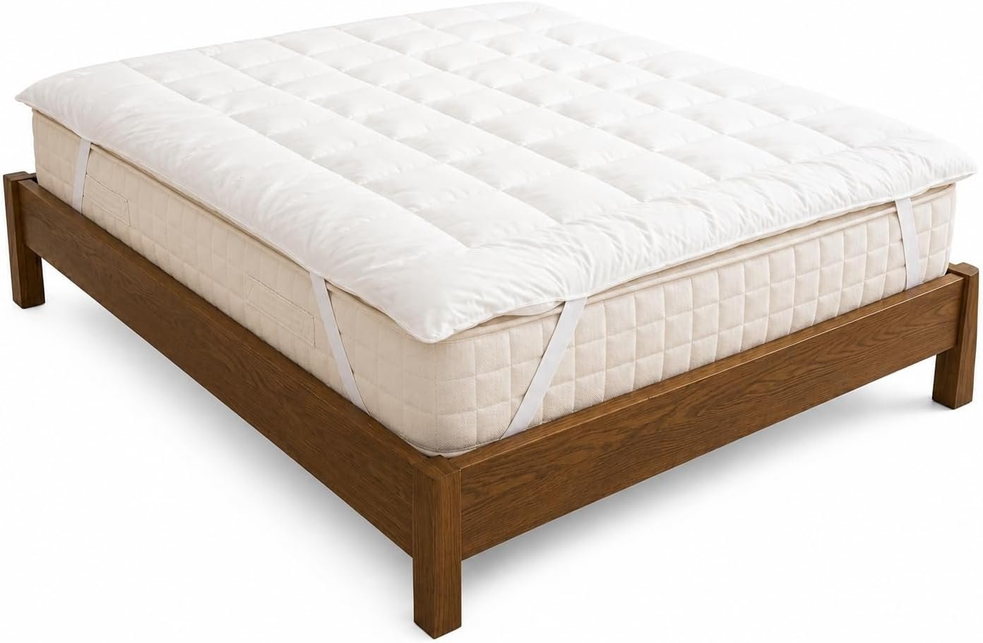 Handmade Organic Merino Wool Mattress Topper 1250 GSM –100% Natural Wool Filled Bed Pad with Organic Cotton Cover – Breathable, Temperature Regulating, Hand-Stitched Protector – Cream Color Full