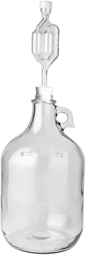 1 Gallon Glass Jug with Airlock, #6.5 Rubber Bung and Twin Bubble Design