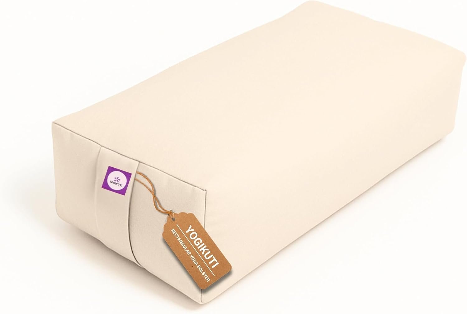 Yogikuti Cotton-Filled Rectangular Bolster for Iyengar Yoga- Cotton Pillow Best for Back Support & Chest-Opening in Restorative Poses, Meditation (Beige)
