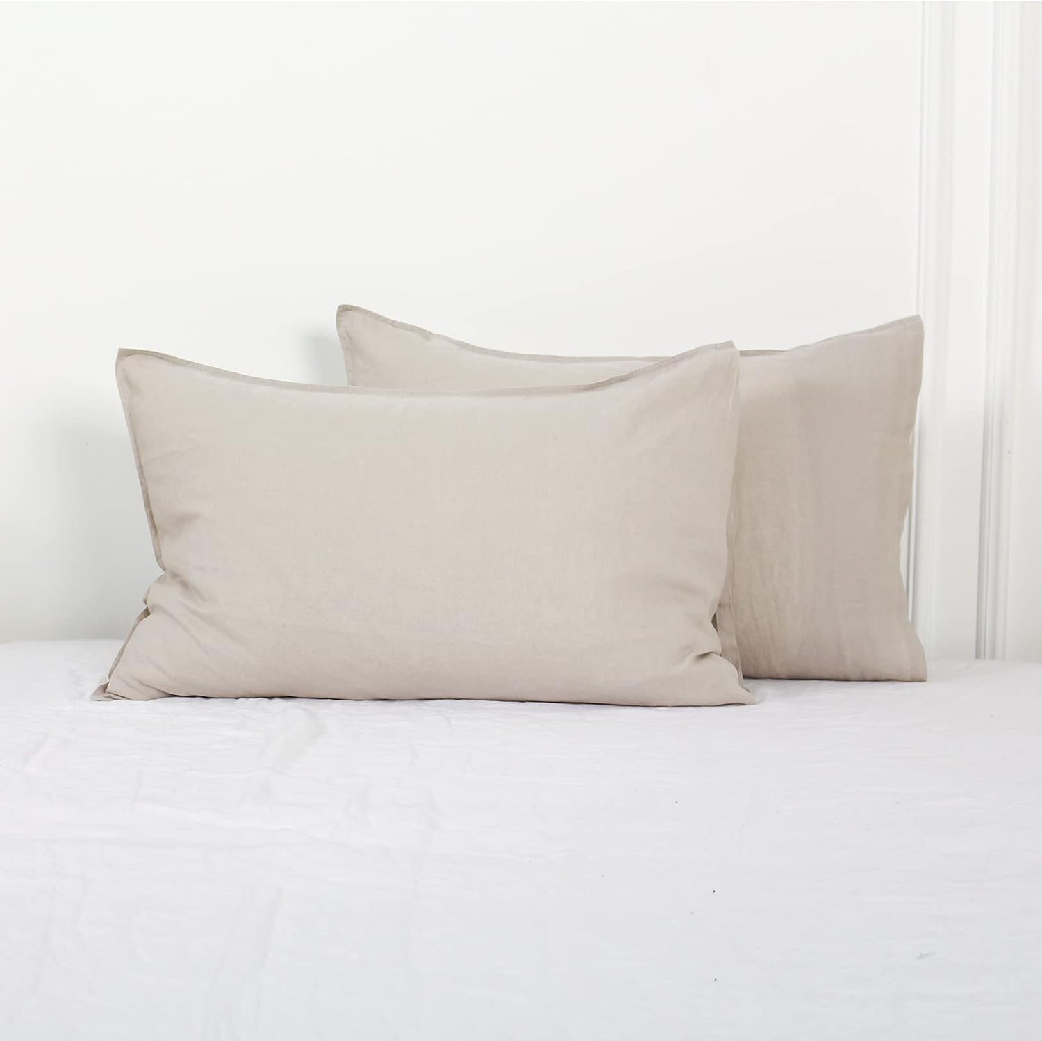 Simple&Opulence 100% Linen Pillowcases 1 Pair Basic Style Envelope Overlap Closure French Natural Washed Flax Shams Set of 2, Standard Queen Size 20″x30″, Linen