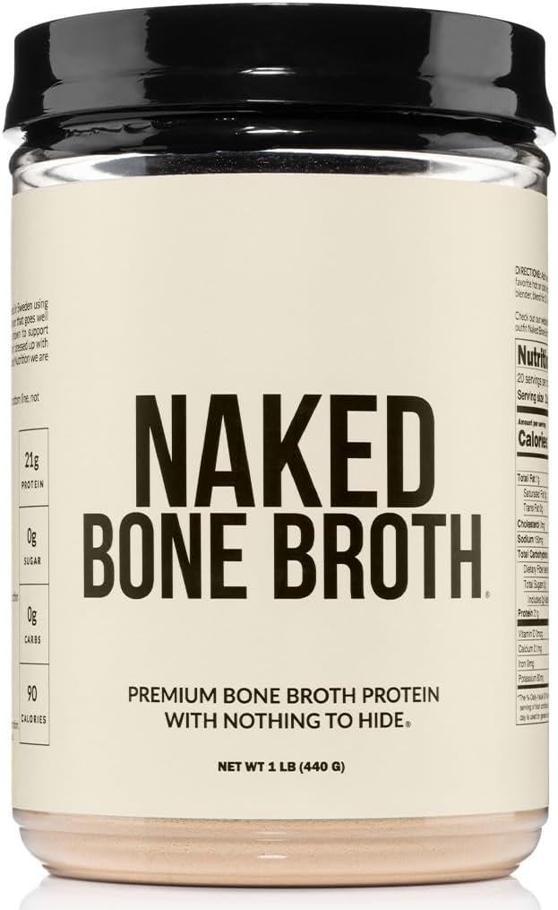NAKED Bone Broth – Beef Bone Broth Protein Powder – 21G Protein, 17G Collagen – Gut Health and Joint Supplement – Unflavored – No GMO, Gluten-Free, Soy Free – 1LB