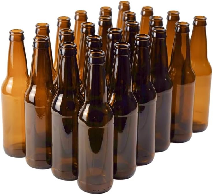 FastRack Amber Beer Bottles 12oz (Pack of 24) | Longneck Glass Beer Bottles with Pry-off Crown Finish for Home Brewing Mead, Cider & Kombucha | Durable Brewing Bottle & Bottling Kit