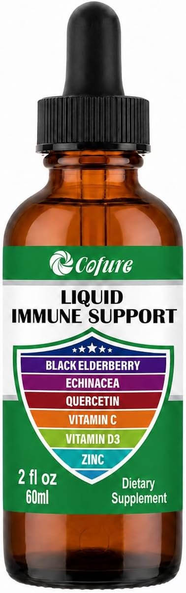 Zinc Quercetin Echinacea Elderberry Vitamin C D3 Liquid Immune Support