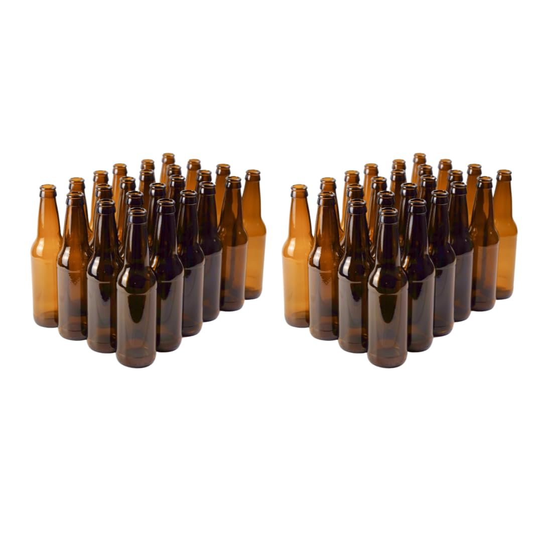 FastRack Amber Beer Bottles 12oz (Pack of 48) | Longneck Glass Beer Bottles with Pry-off Crown Finish for Home Brewing Mead, Cider & Kombucha | Durable Brewing Bottle & Bottling Kit