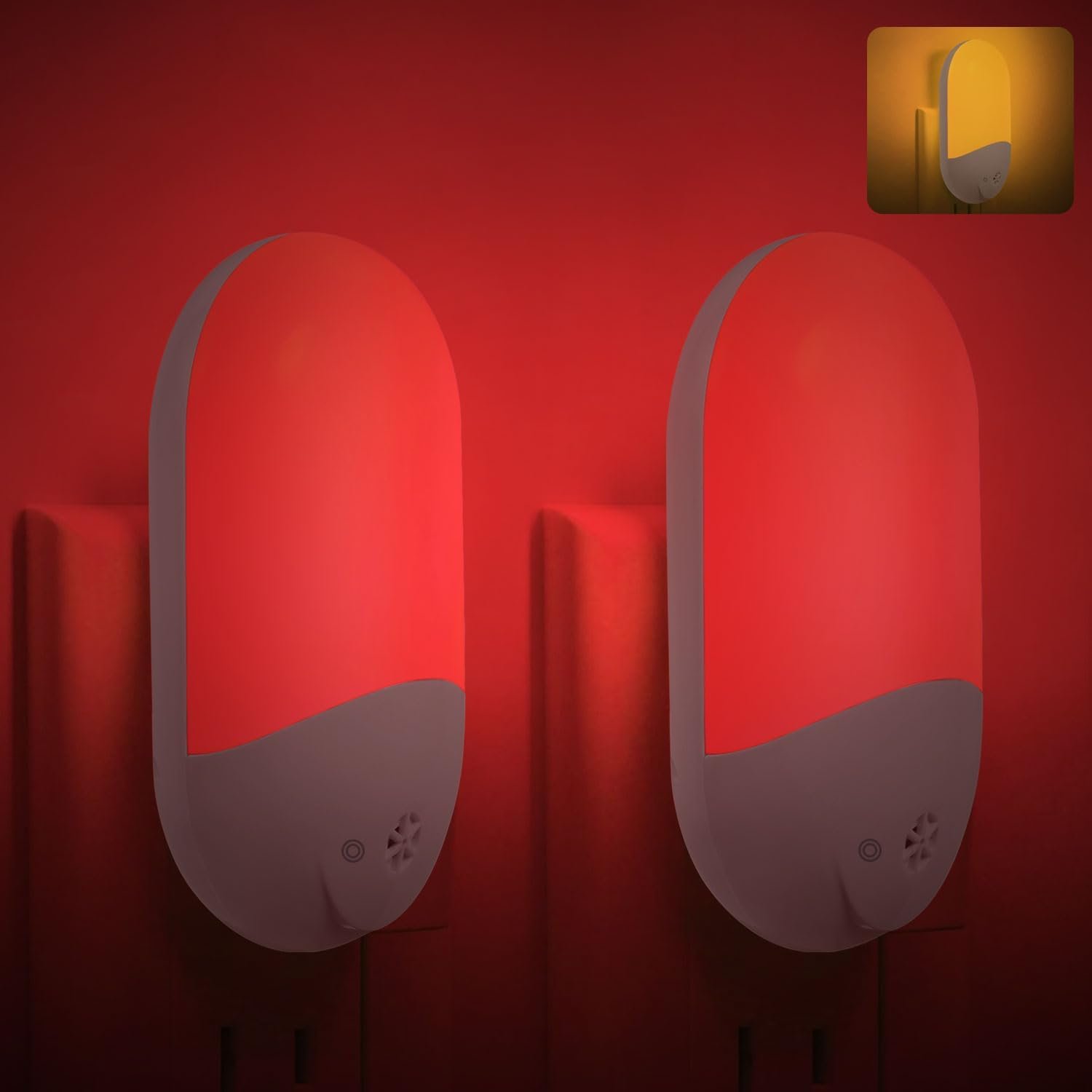 670nm Red & Amber Light Night Light for Sleep[2 Pack] – Zero Blue Light, with Dusk to Dawn Sensor Auto On/Off LED Red Night Light Plug into Wall for Nursery Bedroom Bathroom