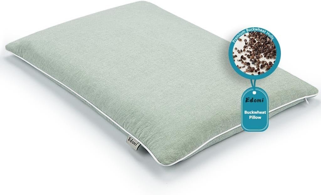 Buckwheat Pillow for Sleeping, Adjustable Neck Support Pillow Buckwheat Hull Pillow for Back and Side Sleepers, Standard Bed Pillow for Sleeping 20 X 26 Breathable Cotton Cover