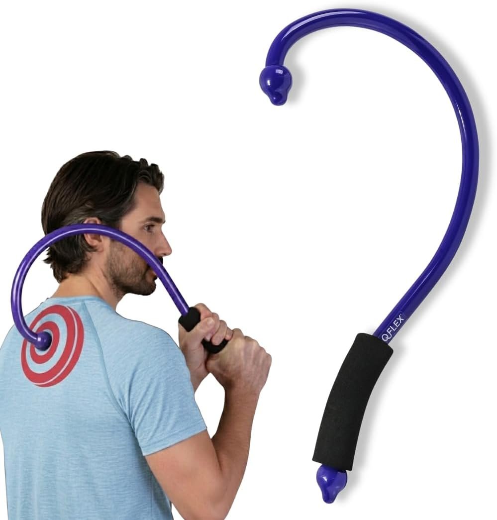 QFlex Back Massager Hook – Trigger Point Self Massage Tool for Neck, Shoulder & Muscle Knot Relief – Deep Tissue Massager Stick – As Seen on Shark Tank – Made in USA
