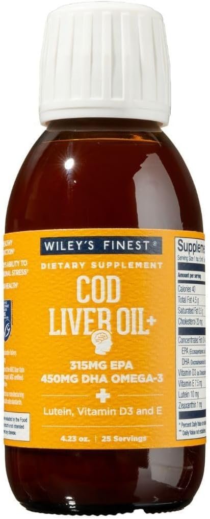 Wiley’s Finest Cod Liver Oil, Orange, EPA & DHA, 4.23 fl oz (Pack of 1)
