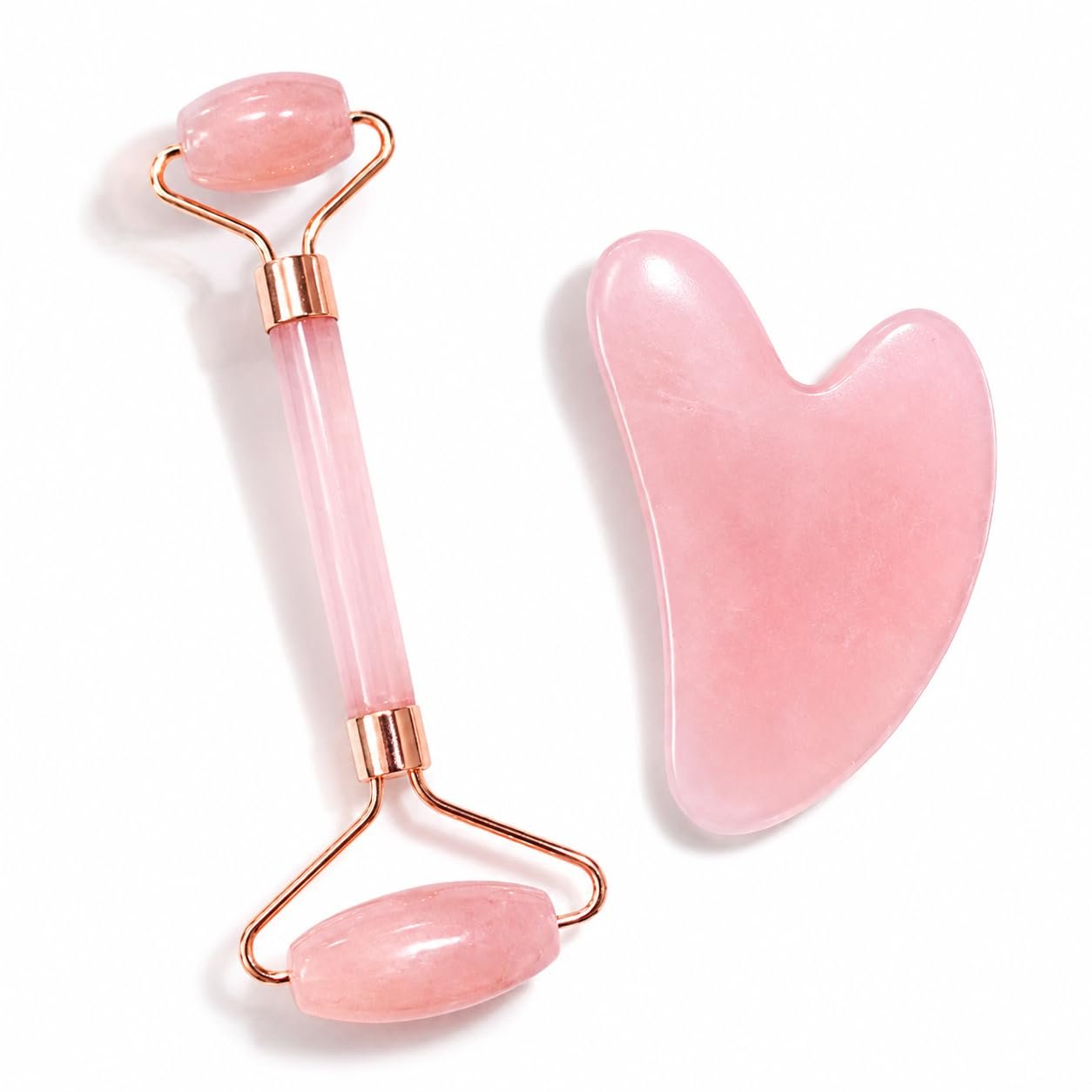 Real Perfection Rose Quartz Face Roller and Gua Sha Set – Natural Jade Face Roller & Gua Sha Facial Tool for Skincare Routine, Reducing Puffiness and Fine Lines – Pink (Pink)